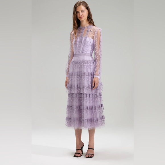 Self Portrait Lilac Tiered Midi Dress - Picture 4 of 16